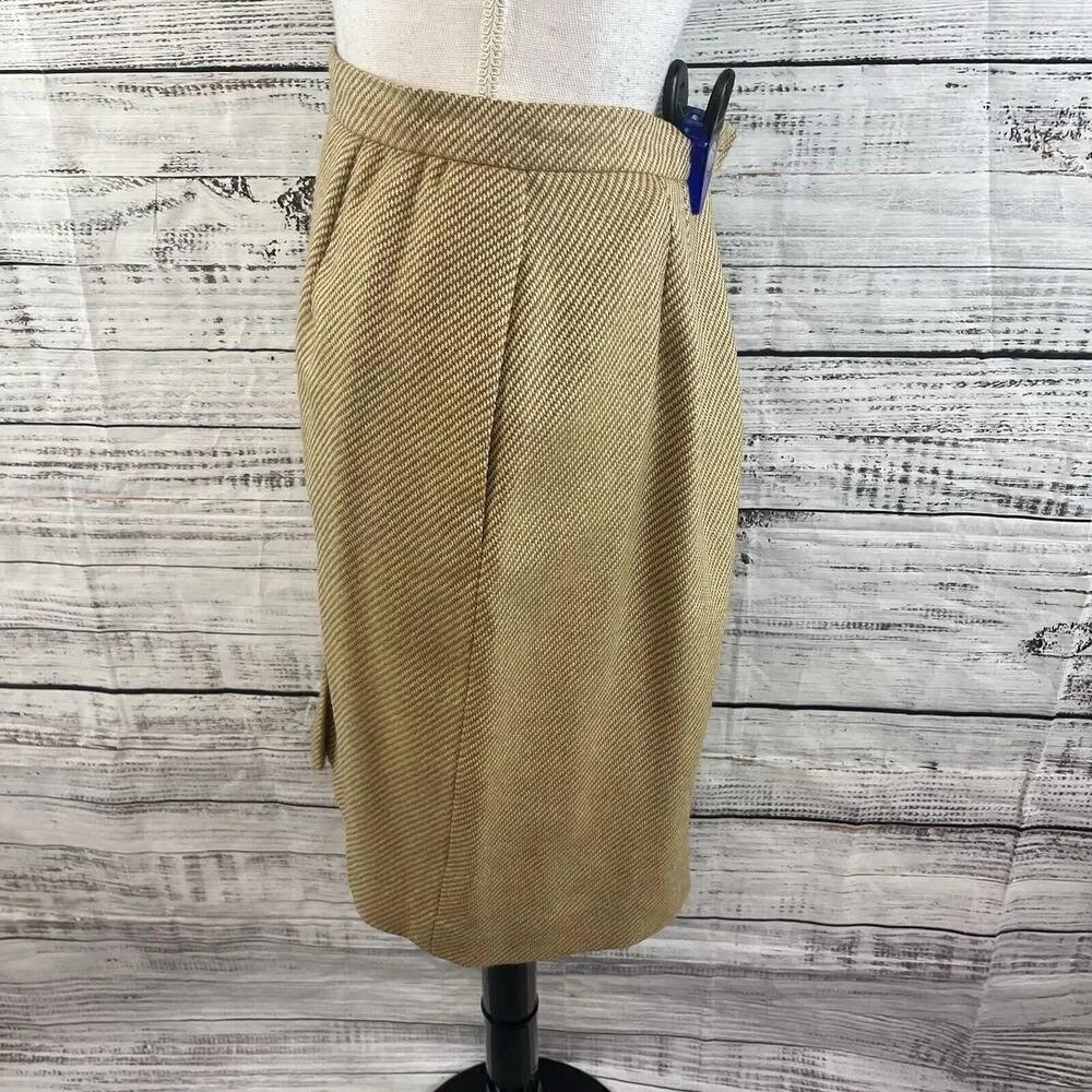 Vintage Carlisle Suit Skirt size 12 Camel Brown Tweed Wool Straight Pencil Knee